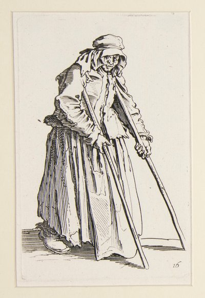 Żebraczka o kulach, z The Beggars (La mendiante aux bequilles) autorstwa Jacques Callot