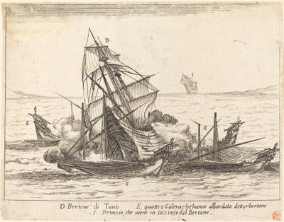 Wejście na pokład Bertone, 1617. autorstwa Jacques Callot