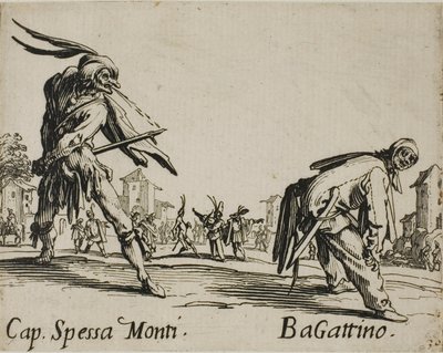 Capitan Spessa Monti - Begattino, płyta 10 z Balli di Sfessania autorstwa Jacques Callot