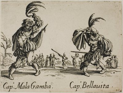 Kapitan Mala Gamba - Kapitan Bellavita, płyta 15 z Balli di Sfessania autorstwa Jacques Callot