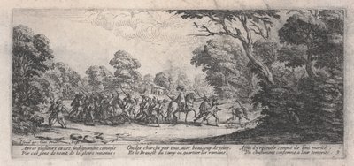 Pojmanie maruderów (Découverte des malfaiteurs), z filmu "Nieszczęścia wojny". autorstwa Jacques Callot