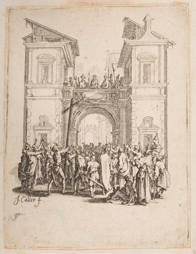 Chrystus przedstawiony ludowi, nr. 9 z 11 z La Petite Passion autorstwa Jacques Callot