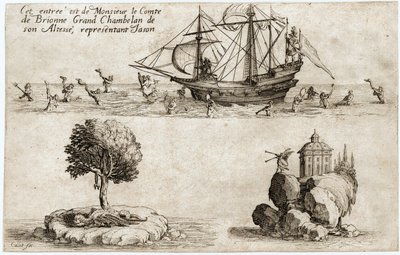 Combat a la barriere: wejście Monsieur le Comte de Brionne, Wielkiego Szambelana Jego Wysokości Karola IV Lotaryńskiego ... (rycina) autorstwa Jacques Callot