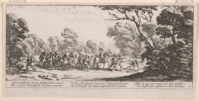 Odkrycie złoczyńców, ilustracja z książki The Great Miseries of War autorstwa Jacques Callot
