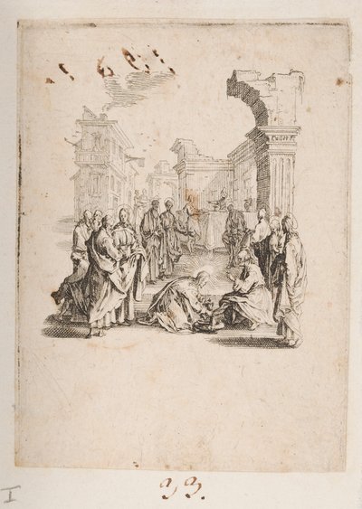 Uczeń myjący nogi Chrystusa, nr. 1 z 11 z La Petite Passion autorstwa Jacques Callot