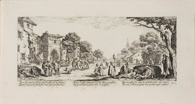 Umierający żołnierze przy drodze, płyta szesnasta z The Miseries of War autorstwa Jacques Callot