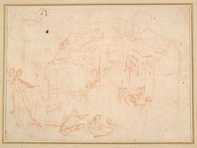 Studia figuralne (rekto); Zestaw sceniczny (verso) autorstwa Jacques Callot