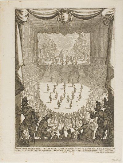 Pierwsze Intermezzo Veglii „Wyzwolenia Tyrannusa i Areny” autorstwa Jacques Callot