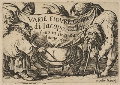 Frontispiece, z Varie Figure Gobbi, suita zwana także Les Bossus, Les Pygmées, Les..., 1616-22. autorstwa Jacques Callot