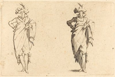 Dżentelmen widziany z przodu z ręką na biodrze, ok. godz. 1622. autorstwa Jacques Callot