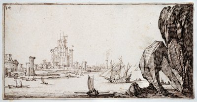 Port (pióro i brązowy atrament na papierze) autorstwa Jacques Callot