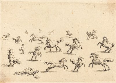 Biegnące konie autorstwa Jacques Callot