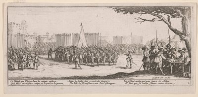 Zapisywanie żołnierzy, ilustracja z książki The Large Miseries of War autorstwa Jacques Callot