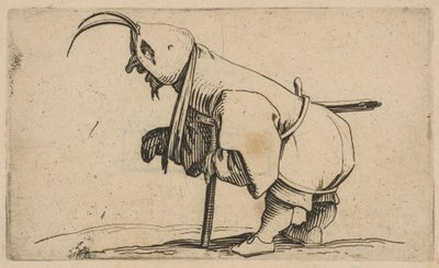 LEstropié au Capuchon Żebrak w kapturze, z Varie Figure Gobbi, suita app..., 1616-22. autorstwa Jacques Callot