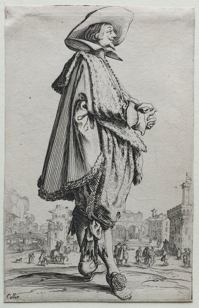 La Noblesse: Dżentelmen stojący w profilu ze splecionymi rękami autorstwa Jacques Callot