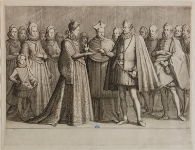 Życie Ferdynanda I de’ Medici, Ślub Ferdynanda I. Pierwszy numer z serii składającej się z 16 ukończonych utworów i 2 utworów dodatkowych (Lieure 147, Meaume 534) autorstwa Jacques Callot