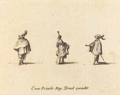 Dama w przebraniu i dwóch dżentelmenów autorstwa Jacques Callot
