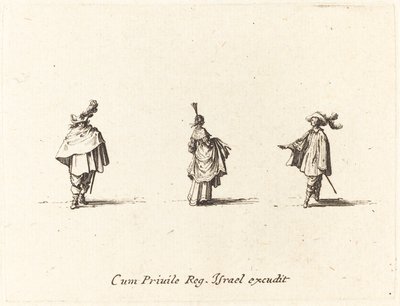 Dama w przebraniu i dwóch dżentelmenów autorstwa Jacques Callot