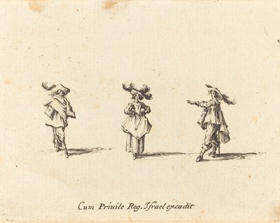 Dama z dużymi pióropuszami i dwóch dżentelmenów autorstwa Jacques Callot