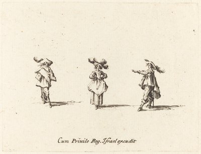Dama z dużymi pióropuszami i dwóch dżentelmenów autorstwa Jacques Callot