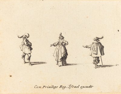 Dama z wyciągniętą ręką i dwóch dżentelmenów autorstwa Jacques Callot