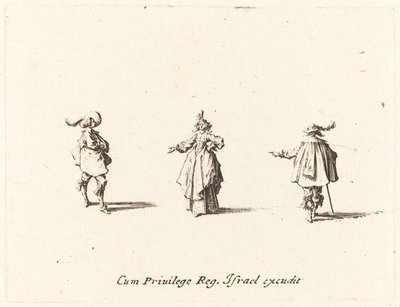 Dama z wyciągniętą ręką i dwóch dżentelmenów autorstwa Jacques Callot