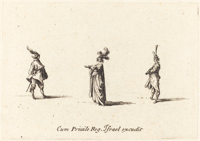 Dama w kapeluszu z pióropuszem i dwóch dżentelmenów, prawdopodobnie 1634. autorstwa Jacques Callot