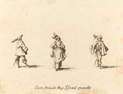 Dama z pióropuszami i dwóch panów autorstwa Jacques Callot