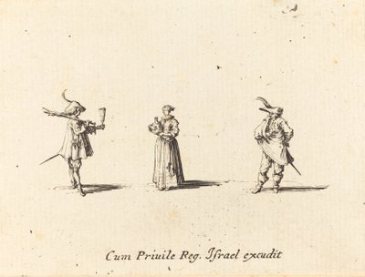 Dama z butelką wina i dwóch dżentelmenów autorstwa Jacques Callot