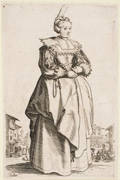 Dama w podniesionej czapce z serii „Szlachta Lotaryngii” autorstwa Jacques Callot