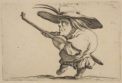 Lutniarz z Varie Figure Gobbi, suita zwana także Les B..., 1616-22. autorstwa Jacques Callot