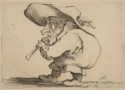 Le Joueur de Flageolet Flageolet Player, z Varie Figure Gobbi, apartament o nazwie a..., 1616-22. autorstwa Jacques Callot