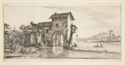 Le moulin a eau (Młyn na wodzie), z Pejzaży dla Giovanniego de Medici autorstwa Jacques Callot