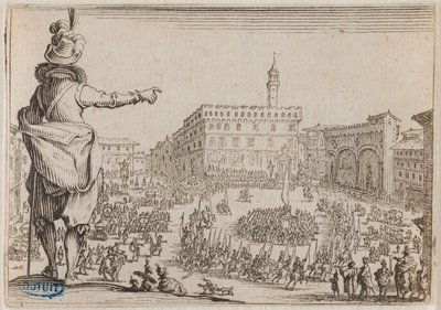 Kaprysy, Święto na Piazza della Signoria we Florencji. Czterdziesty szósty numer serii 50 rycin wykonanych w Nancy (Lieure 473, Meaume 859) autorstwa Jacques Callot