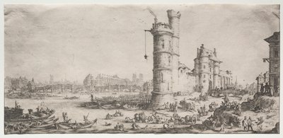 Dwa wspaniałe widoki Paryża: Widok na Pont Neuf, 1628-1630. autorstwa Jacques Callot