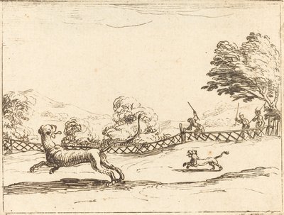Lwica i młode ścigane przez myśliwych autorstwa Jacques Callot