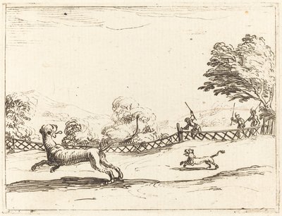 Lwica i młode ścigane przez myśliwych autorstwa Jacques Callot
