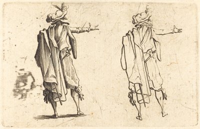 Mężczyzna widziany z tyłu z wyciągniętą prawą ręką autorstwa Jacques Callot