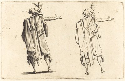 Mężczyzna widziany z tyłu z wyciągniętą prawą ręką autorstwa Jacques Callot