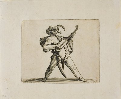 Zamaskowany komik grający na gitarze, z Varie Figure Gobbi autorstwa Jacques Callot