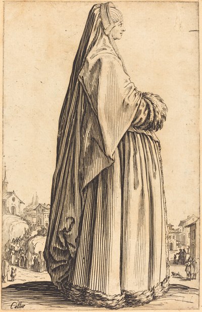 Szlachetna kobieta w welonie i sukni obszytej futrem autorstwa Jacques Callot