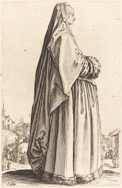 Szlachetna kobieta w welonie i sukni obszytej futrem autorstwa Jacques Callot