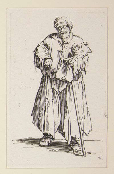 Otyły mężczyzna ze spuszczonymi oczami, od żebraków (Le mendiant obese aux yeux baisses) autorstwa Jacques Callot