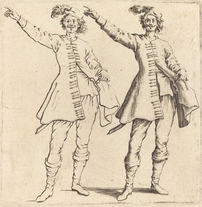Oficer, z wyciągniętym ramieniem, widok z przodu, 1617 i 1621. autorstwa Jacques Callot