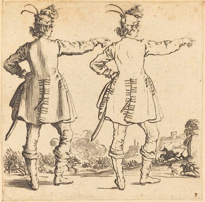 Oficer z piórami w czapce, widziany z tyłu, 1617 i 1621. autorstwa Jacques Callot