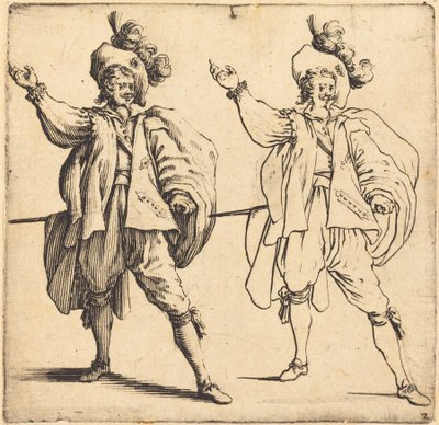 Oficer z dużym pióropuszem, widok z przodu, 1617 i 1621. autorstwa Jacques Callot