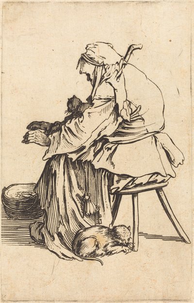 Stara kobieta z kotami autorstwa Jacques Callot