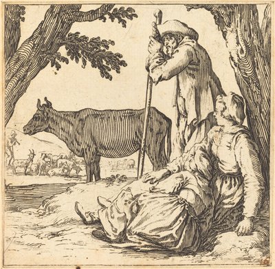 Chłopska para z krową autorstwa Jacques Callot