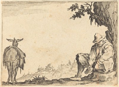 Chłop zdejmuje but autorstwa Jacques Callot