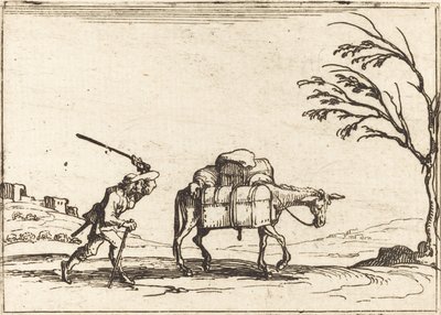 Chłop Biczuje Osiołka autorstwa Jacques Callot